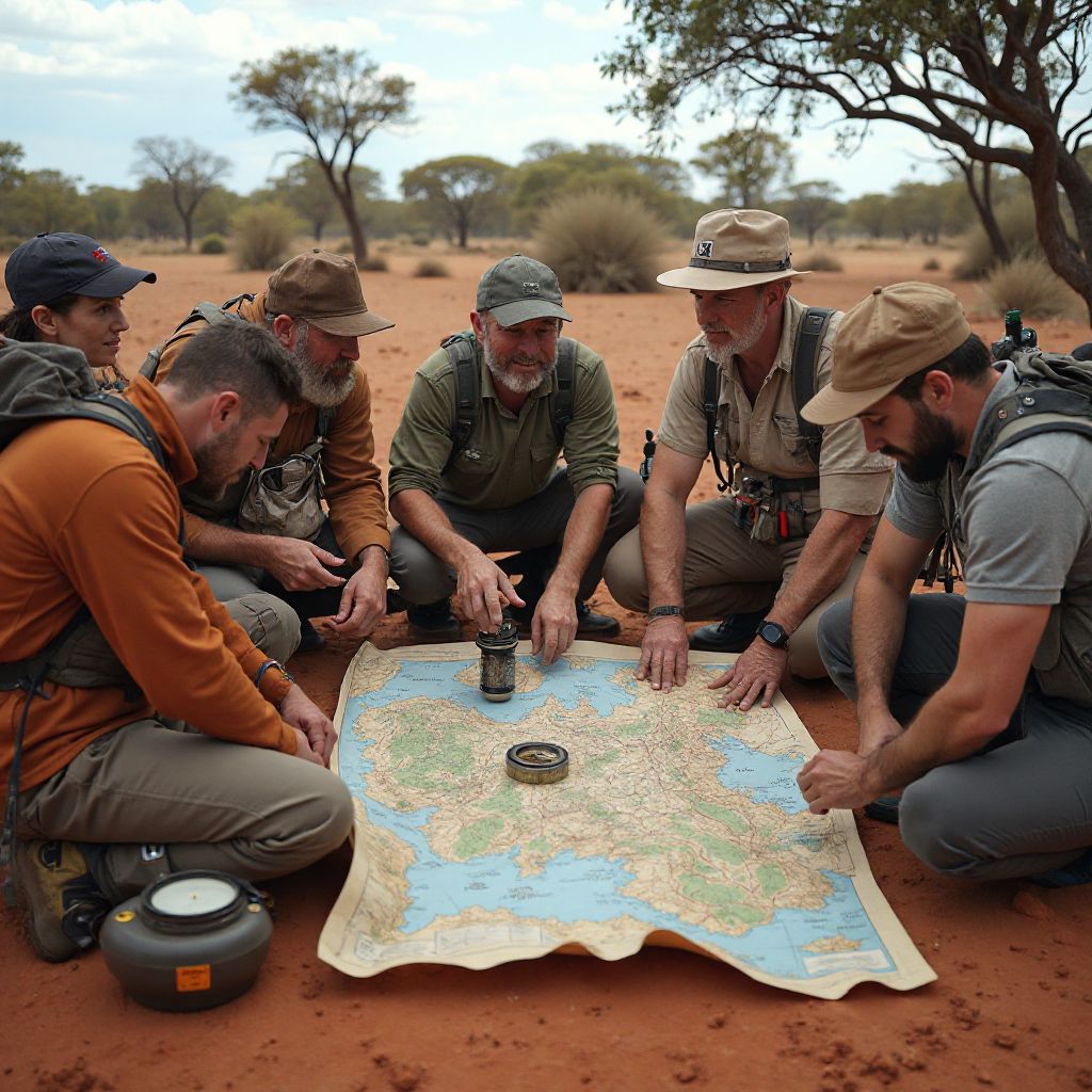 Team of explorers planning expedition